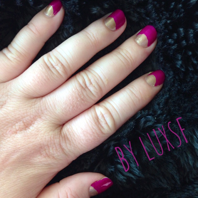 Current Nails: Gold & Fuschia Half Moons by LUXSF